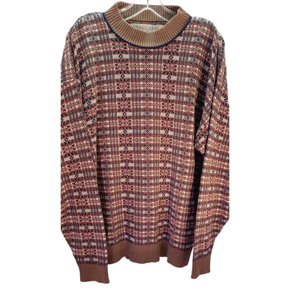 Crossings Fine Line Men's XL 100% Cotton Vintage Knit Sweater Fair Isle Grandpa - Picture 1 of 8
